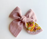 Hand Embroidered Bow - Chunky - Mauve - Floral Bunch
