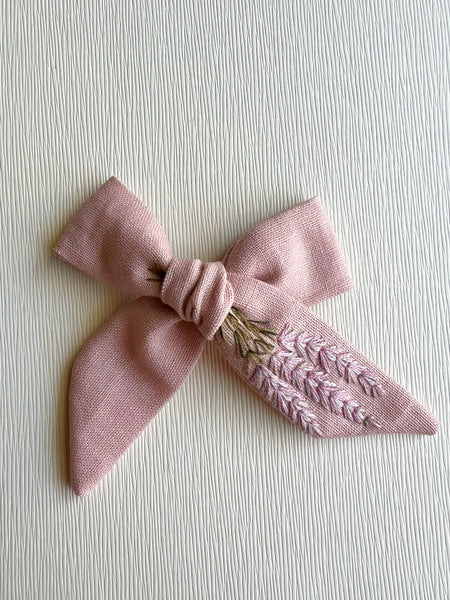 Hand Embroidered Bow - Large Hand Tied - Lavender
