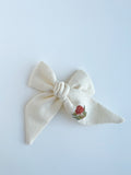 Hand Embroidered Bow - Large Hand Tied - White - Mushroom