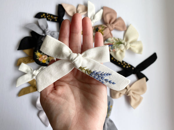 Hand Embroidered Lavender - Oversized School Girl Bow