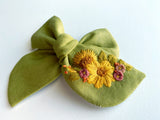Hand Embroidered Bow - Chunky - Green - Floral Bunch