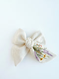 Hand Embroidered Bow - Chunky - Off White - Wildflowers