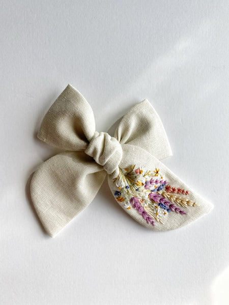Hand Embroidered Bow - Chunky - Wildflowers