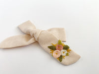 Hand Embroidered Bow - School Girl - Pink - Rose Bunch