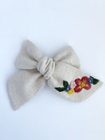 Hand Embroidered Bow - Chunky - Natural-  Floral Bunch