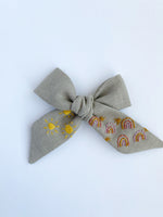 Hand Embroidered Bow - Large Hand Tied - Gray -  Sunnies + Raimbows