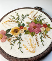 Hand Embroidered 5 inch Faux Wood Hoop - Floral