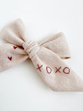 Hand Embroidered Bow - Large Hand Tied - Hearts & XOXO