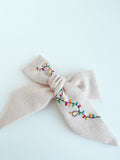 Hand Embroidered Bow - Large Hand Tied - Light Pink - Christmas Lights