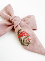 Hand Embroidered Bow - Large Hand Tied - Pink Mushie
