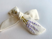 Hand Embroidered Bow - School Girl - White - Lavender