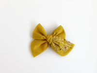 Hand Embroidered Bow - Chunky - Mustard - Floral Bunch