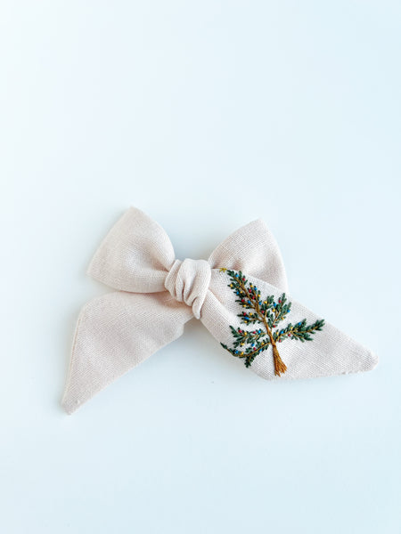 Hand Embroidered Bow - Large Hand Tied - Light Pink - Christmas Tree