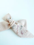 Hand Embroidered Bow - Large Hand Tied - Light Pink - Pastel Candycanes