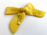 Hand Embroidered Bow - School Girl - Yellow - Bee + Honeycomb