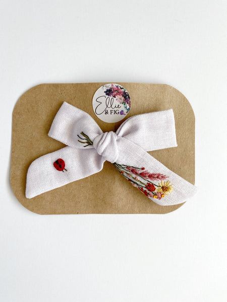 RTS Hand Embroidered Bow - School Girl - Floral Bunch on Alligator Clip