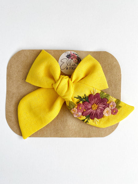 RTS Hand Embroidered Bow - Chunky - Floral Bunch on Alligator Clip