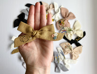 Hand Embroidered Rose Trio & Bee - Oversized School Girl Bow