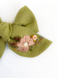 Hand Embroidered Bow - Chunky - Green - Floral Bunch