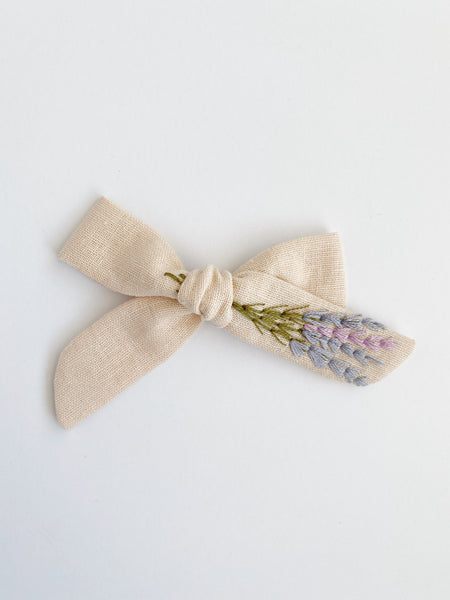 Hand Embroidered Bow - School Girl - Pink - Lavender