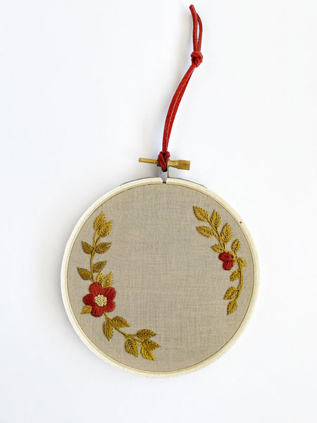 Hand Embroidered 4inch Hoop - Red Floral
