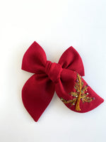 Hand Embroidered Bow - Chunky - Christmas Tree (w/bead & star sequin detail)