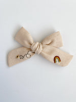 Hand Embroidered Bow - School Girl - Pink - Rainbow + Bee