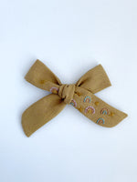 Hand Embroidered Bow - School Girl - Toffee - Rainbows