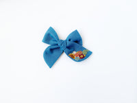 Hand Embroidered Bow - Chunky - Blue - Floral Bunch