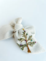Hand Embroidered Bow - Chunky - Off White Linen - Christmas Tree