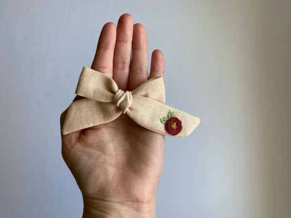 Hand Embroidered Rose - School Girl Bow