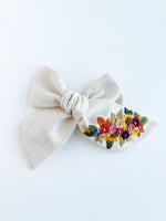 Hand Embroidered Bow - Chunky - Off White - Floral Bunch