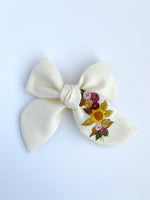 Hand Embroidered Bow - Chunky- Ivory-  Floral Bunch