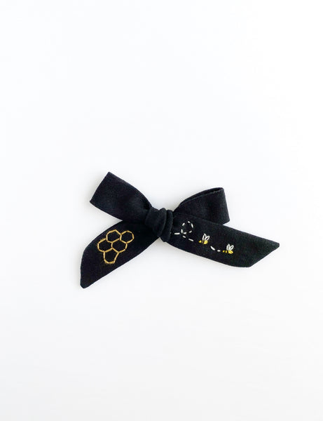 Hand Embroidered Honey Comb & Bees - School Girl Bow