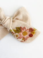 Hand Embroidered Bow - Chunky - Light Pink - Pink Floral Bunch
