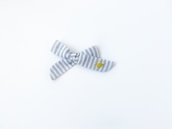 Hand Embroidered Bow - School Girl - Pale Blue/Gray Stripe - Sun