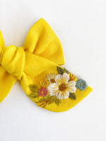Hand Embroidered Bow - Chunky - Yellow - Floral Bunch