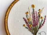 Hand Embroidered 5inch Hoop - Bright Wildflowers + Bee