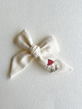 Hand Embroidered Bow - Large Hand Tied - Mushroom