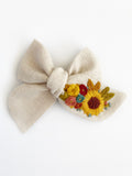 Hand Embroidered Bow - Chunky - Natural - Sunflower & Roses