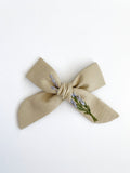 Hand Embroidered Bow - School Girl - Tan - Lavender