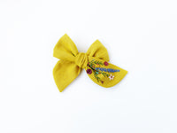 Hand Embroidered Bow - Chunky - Mustard Yellow Wildflowers