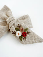 Hand Embroidered Bow - Large Hand Tied - Floral Bunch