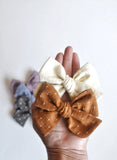 Toasted Pecan Embroidered Bow, Children's Hair Accessories, Hair Bows